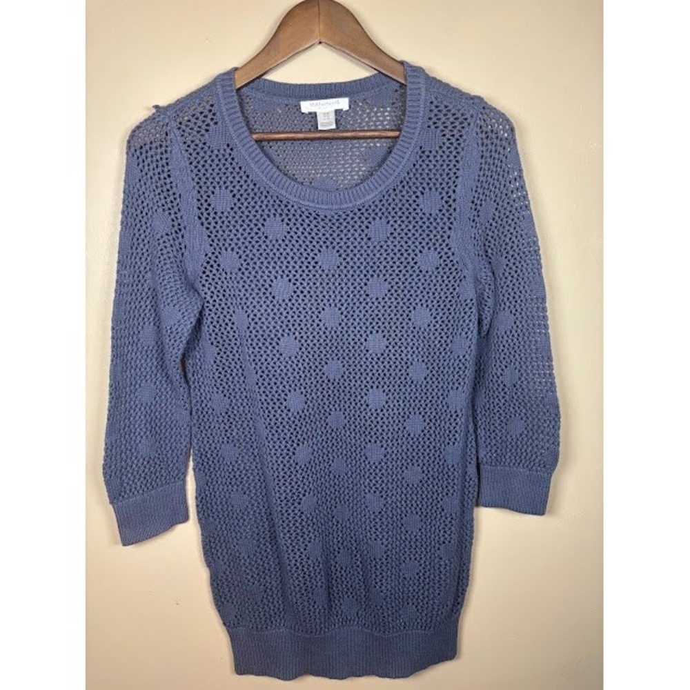 Motherhood Maternity Blue Pointelle Polka Dot Open Knit Sweater Medium